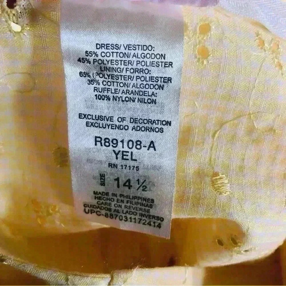 Ashley Ann Embroidered Eyelet Yellow Sundress Lined Tulle Hem Girls Size 14 1/2 - Picture 13 of 16